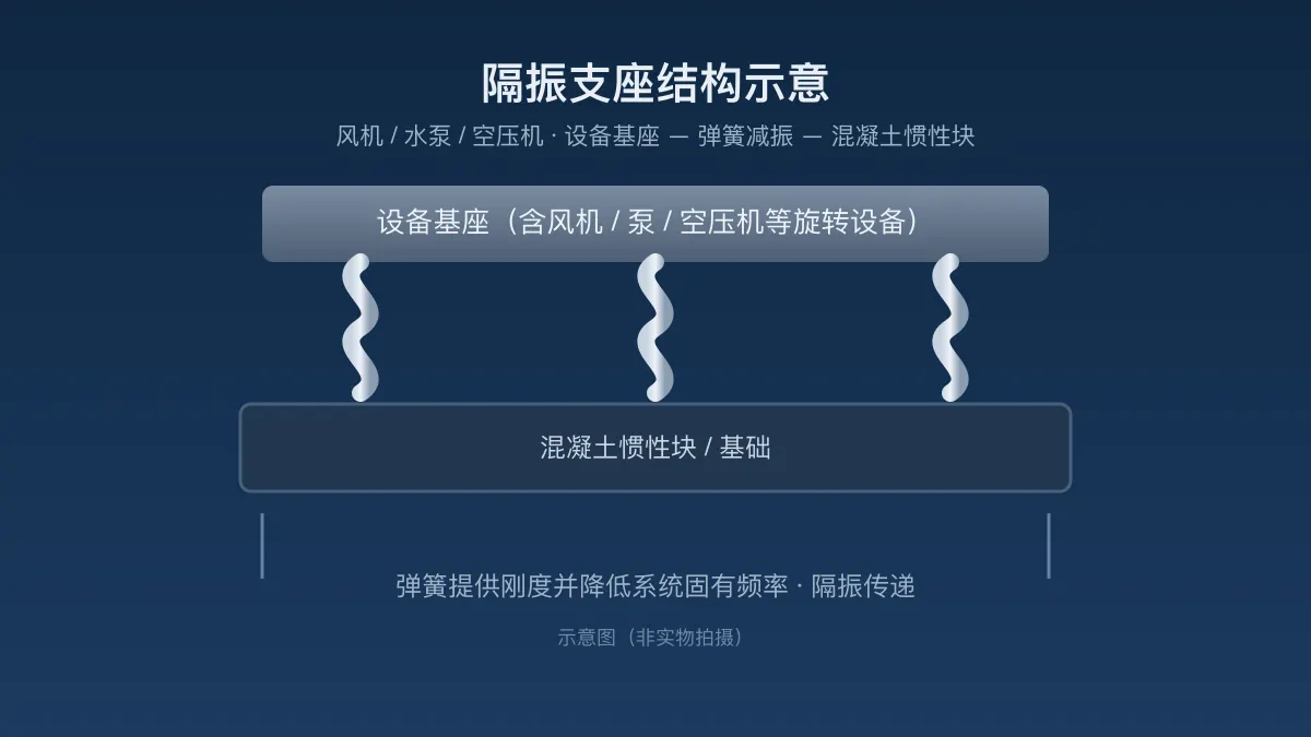 风机水泵空压机隔振弹簧支座结构示意