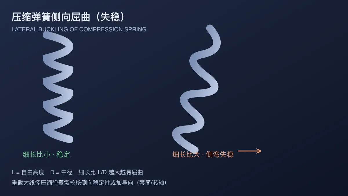 压缩弹簧侧向屈曲与细长比示意图