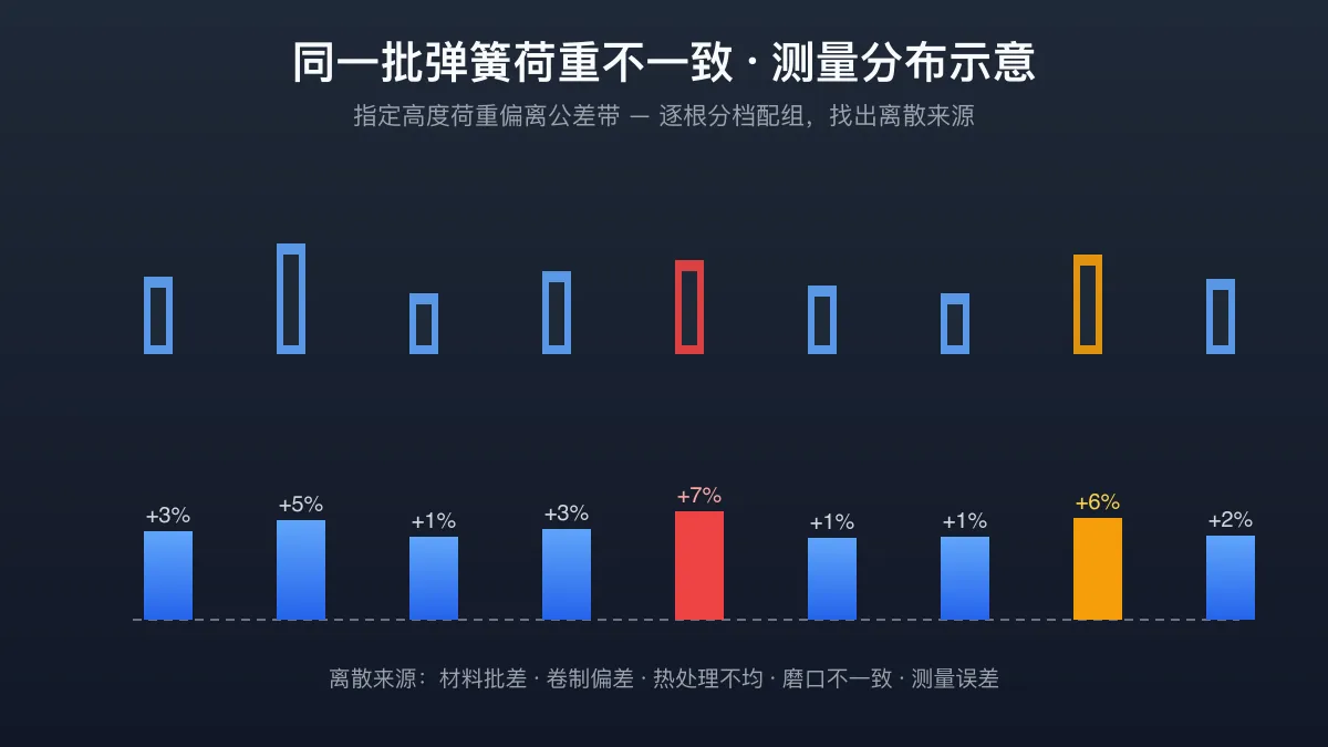 同一批弹簧荷重不一致测量分布示意图